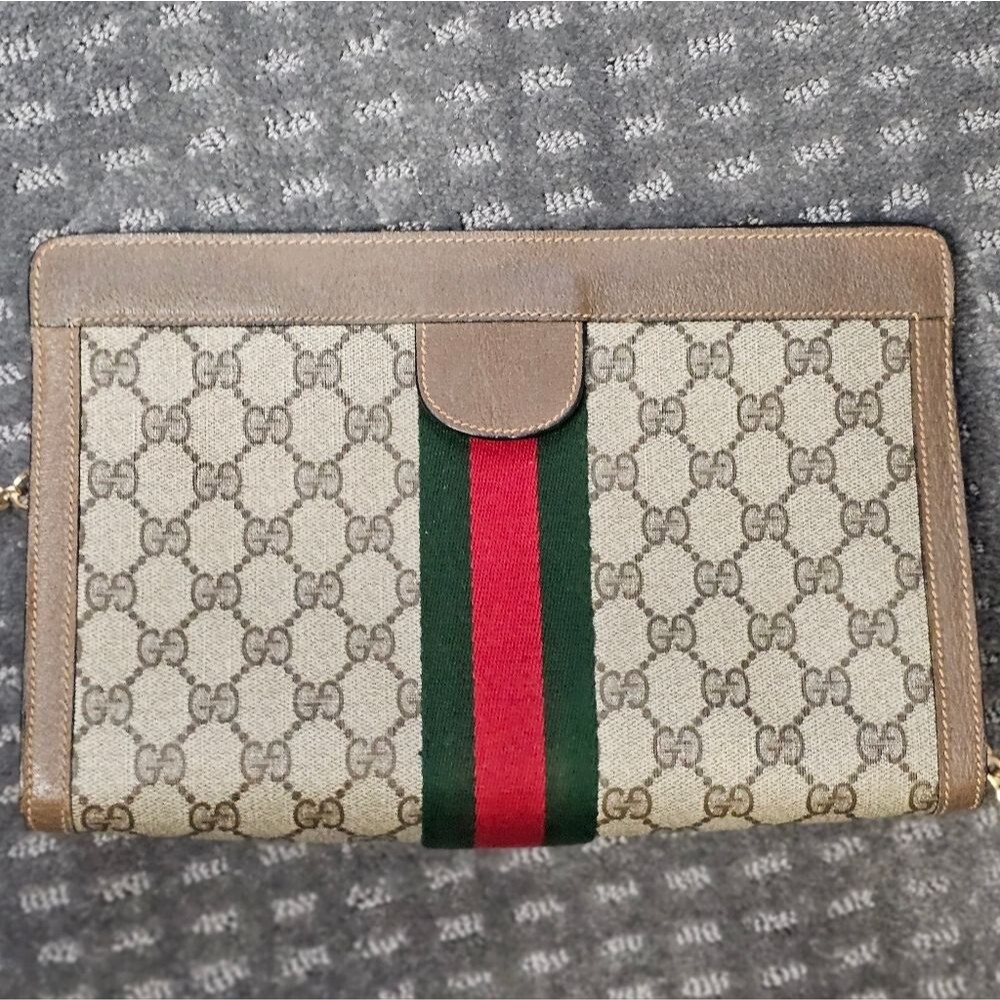Gucci Tan and Brown GG Crossbody Bag with Red and Green Accent - Picture 5 of 16